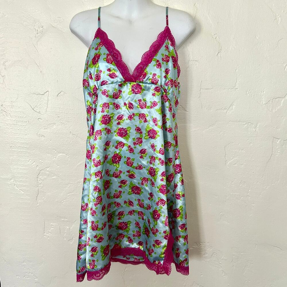Jonathan Martin Floral slip dress silky with lace trim and slit Size M